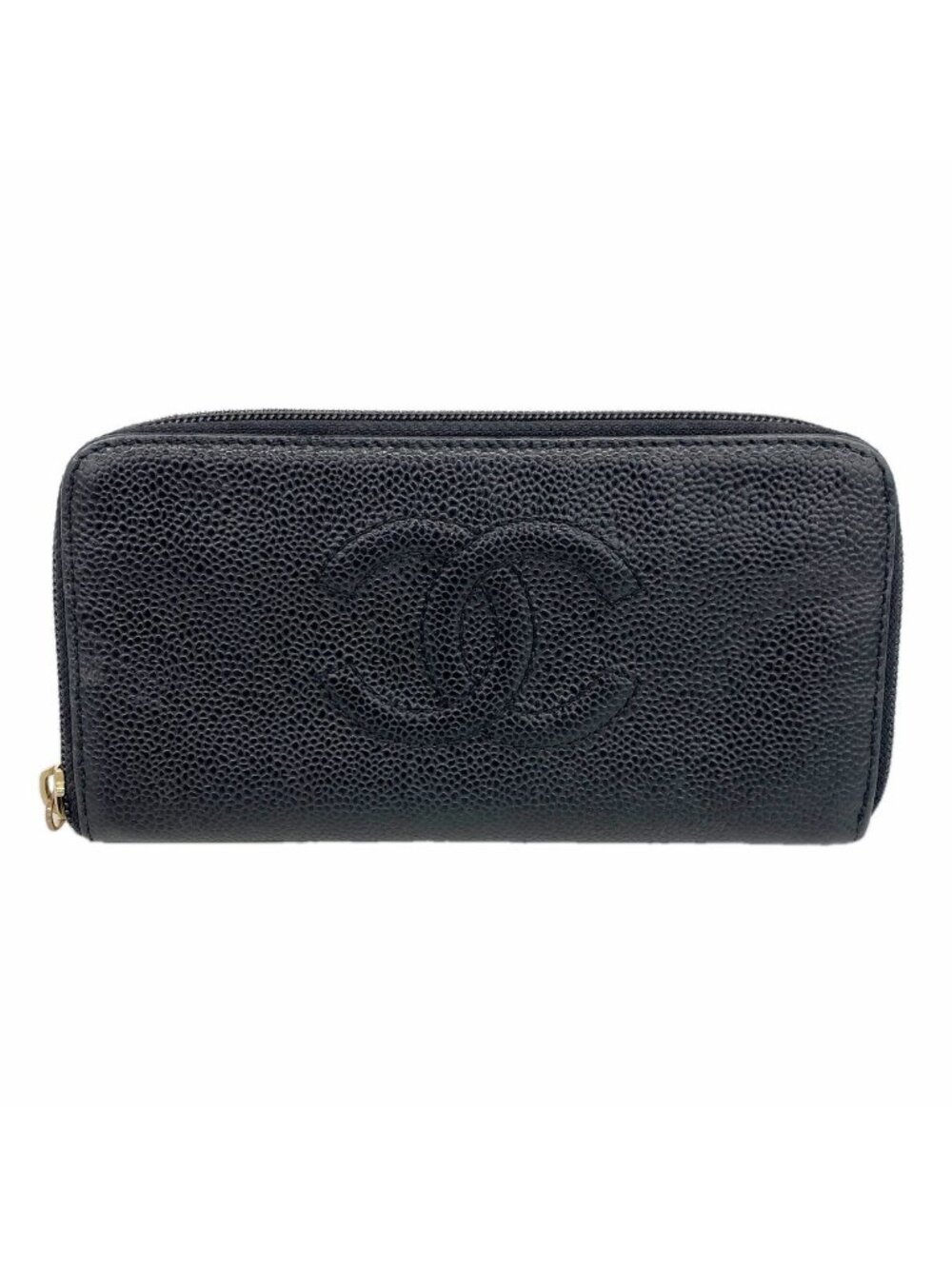 Chanel Wallet Caviar Leather Black Gold